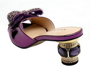 Aureate Purple Open Toe Jewel Block Shoes