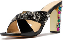 Load image into Gallery viewer, Gold Open Toe Rhinestone Heels