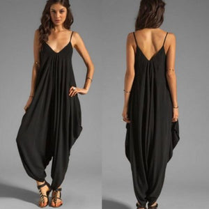 Plus Size High Fashion Bohemian Black Sleeveless Jumpsuit