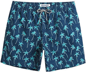Men's Dark Blue Palm Tree Swim Shorts
