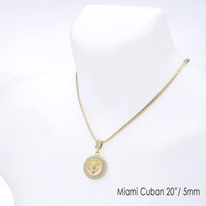 Lion Medallion Pendant 20" Miami Cuban Chain Necklace