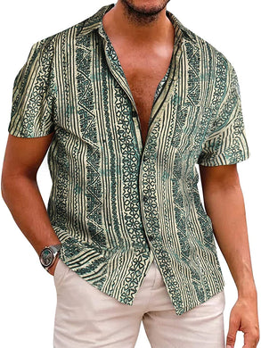 Summer Dark Green Short Sleeve Button Up Hawaiian Shirt