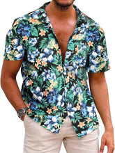Load image into Gallery viewer, Summer Blue Flower Short Sleeve Button Up Hawaiian Shirt