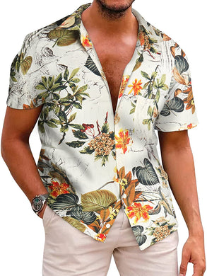 Summer White Flower Short Sleeve Button Up Hawaiian Shirt