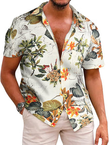 Summer White Flower Short Sleeve Button Up Hawaiian Shirt