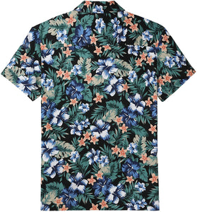 Summer Blue Flower Short Sleeve Button Up Hawaiian Shirt