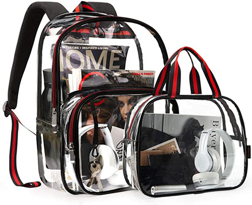 Durable Red-Black Clear Bookbags Transparent Backpack