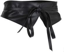 Load image into Gallery viewer, Obi Style Black Leather Cinch Waistband Belt