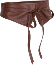 Load image into Gallery viewer, Obi Style  Brown Leather Cinch Waistband Belt
