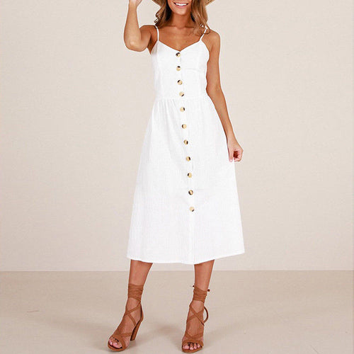 Casual Chic White Button Down Midi Dress