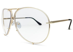 Oversized Designer Aviator Gold Metal Frame Glasses