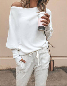 Slouchy White One Shoulder Long Sleeve Knit Sweater