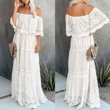 Load image into Gallery viewer, White Crochet Lace Off Shoulder Maxi Dress