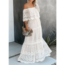 Load image into Gallery viewer, White Crochet Lace Off Shoulder Maxi Dress