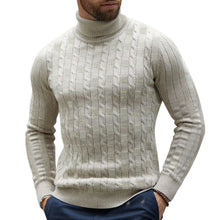 Load image into Gallery viewer, Men&#39;s White Cable Knit Long Sleeve Turtleneck Sweater