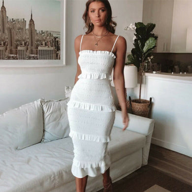 Dressed In Beverly Hills White Ruffled Sleeveless Midi Dress