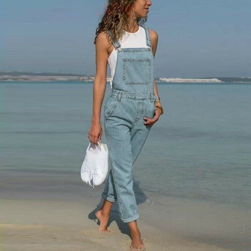 Double Clip Slip On Jean Light Jumpsuit