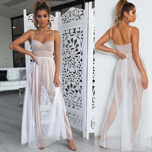 White Sheer Sweetheart Maxi Dress