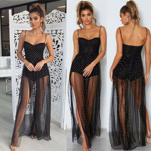 Black Sheer Sweetheart Maxi Dress