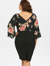 Load image into Gallery viewer, Plus Size Black Floral Kimono Sleeve Midi Dress