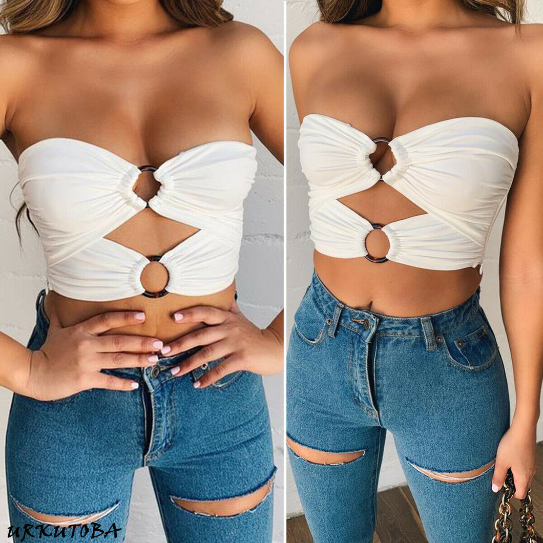 Sweetheart White Diamond Cut Out Strapless Crop Top