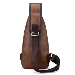 Men's Dark Brown Leather Zip Front Cross Body Bag