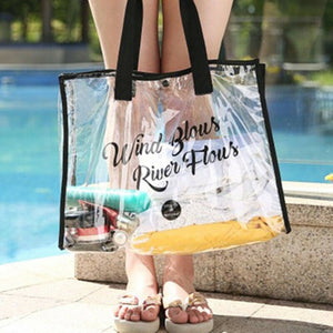 Red Waterproof Jelly Clear Transparent Tote Style Beach Bag