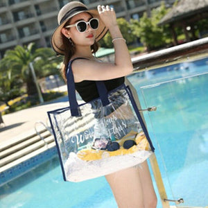 Khaki Waterproof Jelly Clear Transparent Tote Style Beach Bag