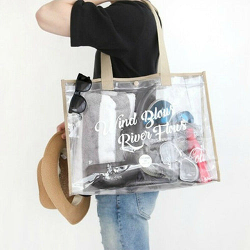 Khaki Waterproof Clear Tote Style Beach Bag