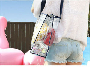 Red Waterproof Jelly Clear Transparent Tote Style Beach Bag