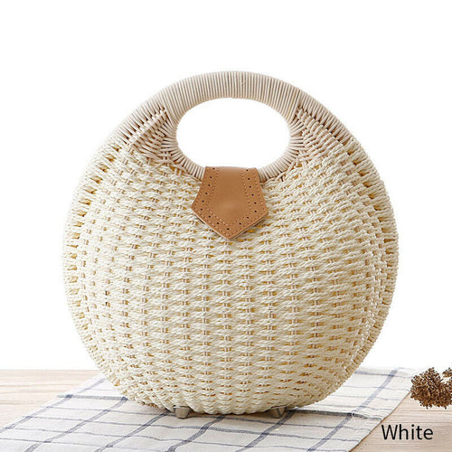 Top Handle Chelsea White Cream Straw Summer Handbag