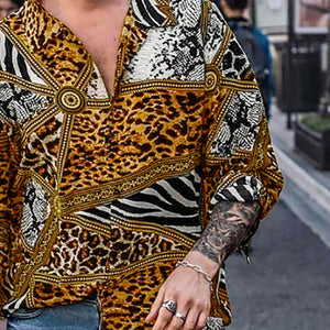Men's Leopard Striped Loose Fit Long Sleeve Top