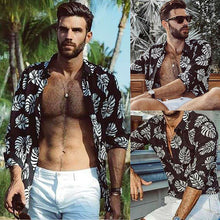 Load image into Gallery viewer, Men&#39;s Black Leaf Style Loose Print Button Down Short Sleeve Top