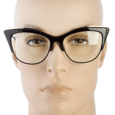 Black Cat Eye Defined Framed Clear Wayfarer Glasses