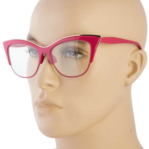 Pink Cat Eye Defined Framed Clear Wayfarer Glasses