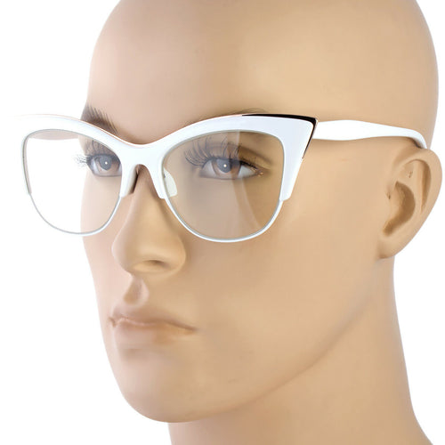 White Cat Eye Defined Framed Clear Wayfarer Glasses