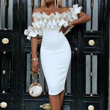 Load image into Gallery viewer, Ruffled White Society Off Shoulder Midi Dress