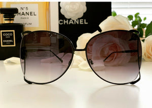 Designer Gold Semi Rimless Gradient Oversized Framed Glasses