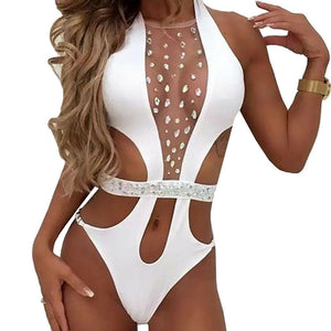 White Mesh Cut Out One Piece Swimsuit