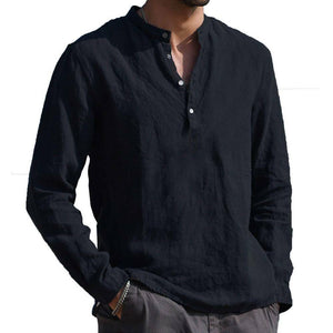 Men's Beige Linen Style Long Sleeve Button Down Shirt