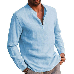 Men's White Linen Style Long Sleeve Button Down Shirt