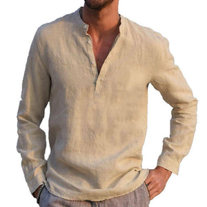 Men's Black Linen Style Long Sleeve Button Down Shirt
