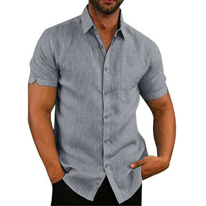 Men's Gray Button Down Short Sleeve Shirt