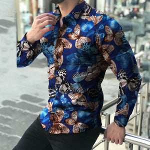 Men's Mint Blue Modern Multi Floral Long Sleeve Button Down Shirt