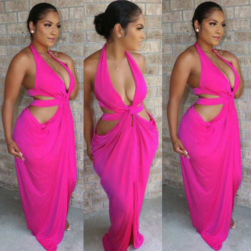 Summer Oasis Hot Pink Halter Cut Out Maxi Dress