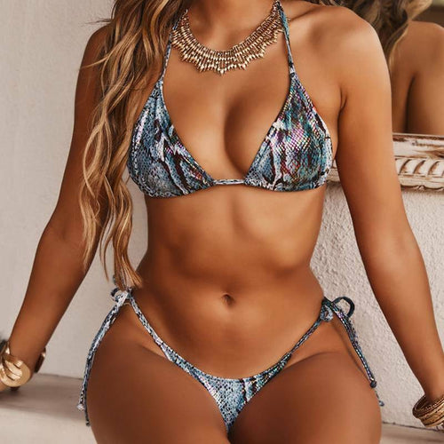 Snakeskin Teal & Gray 2pc Bikini Swimsuit