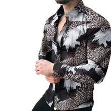 Load image into Gallery viewer, Men&#39;s Brown/Gray Animal Print Button Down Long Sleeve Shirt