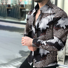 Load image into Gallery viewer, Men&#39;s Red/Black Geo Striped Button Down Long Sleeve Shirt