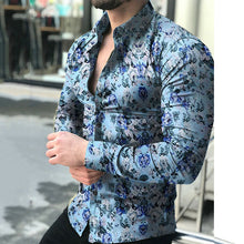 Load image into Gallery viewer, Men&#39;s Mint Blue Modern Multi Floral Long Sleeve Button Down Shirt