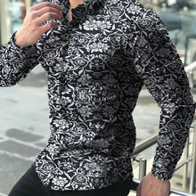 Load image into Gallery viewer, Men&#39;s Black &amp; Silver Paisley Linen Style Long Sleeve Button Down Shirt